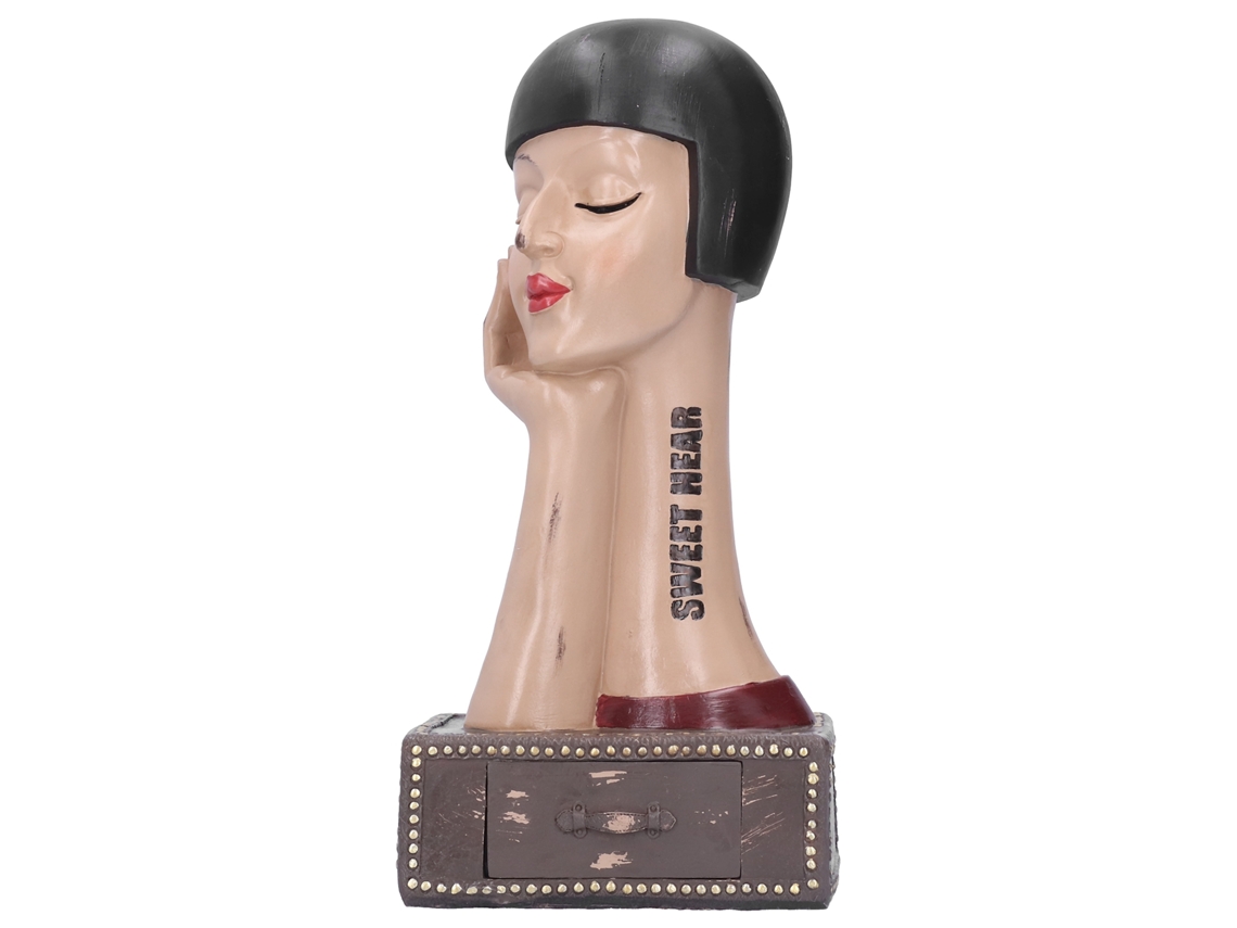 Escultura Femenina Con Cajón, Decoración Hecha A Mano En Resina Sintética.