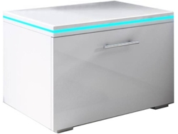Mesita de Noche MÓVEIS BONITOS Victoria con LED RGB (Blanco - Melamina - 50x45x36.5 cm)
