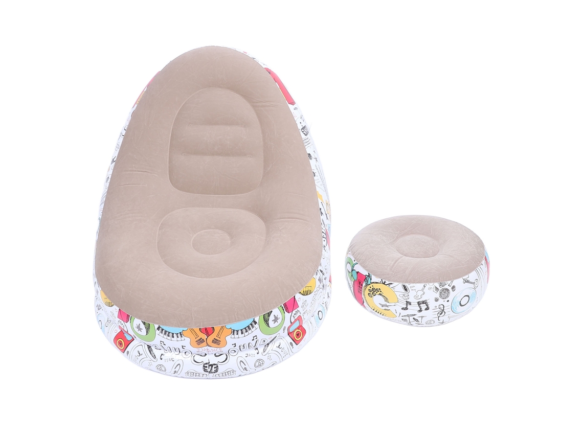 Sofá Hinchable Con Reposabrazos Y Reposapiés, Diseño De Dibujos Animados En Grafito, Flocado, Para Salón Y Dormitorio.