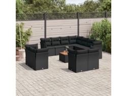 Conjunto de sofá de jardín de 12 piezas con cojines en mimbre sintético negro de DKD Home Decor