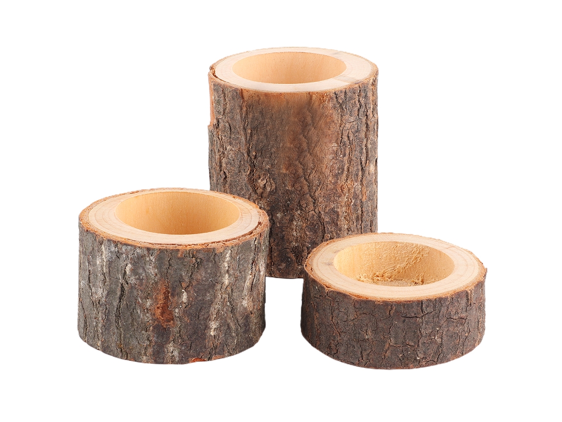 Juego de 3 portavelas de madera para fiestas y eventos