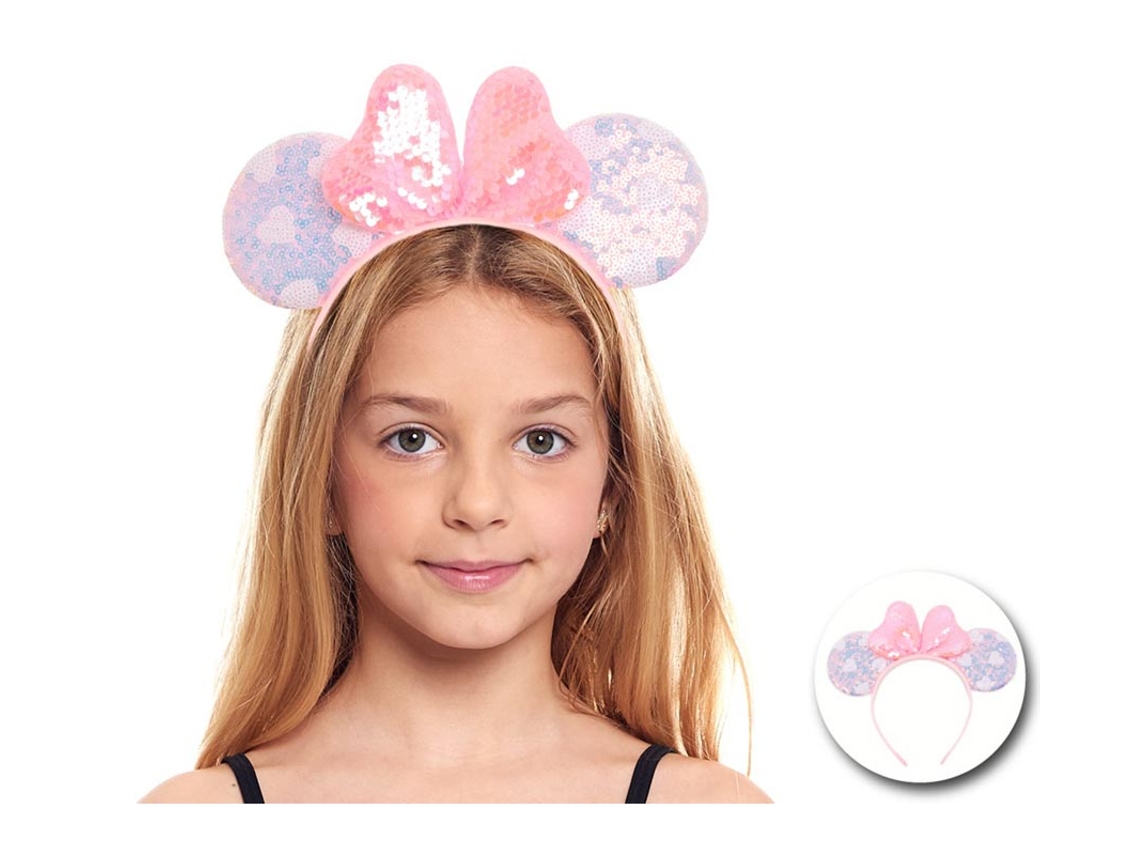 Diadema de Ratoncita Corazones rosa con lentejuelas