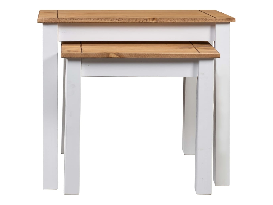 Mesas Apilables 2 Uds Madera Maciza Pino Panama Range Blanco