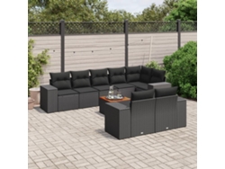 Conjunto de sofá de jardín de 9 piezas con cojines, ratán negro, Dkd Home Decor