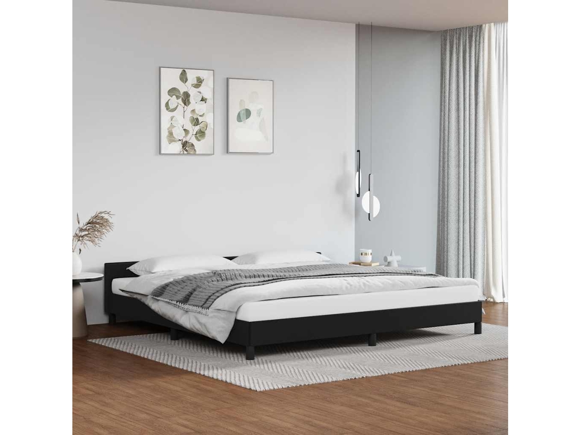 Estructura De Cama Con Cabecero Sin Colchón Negro 200x200 Cm