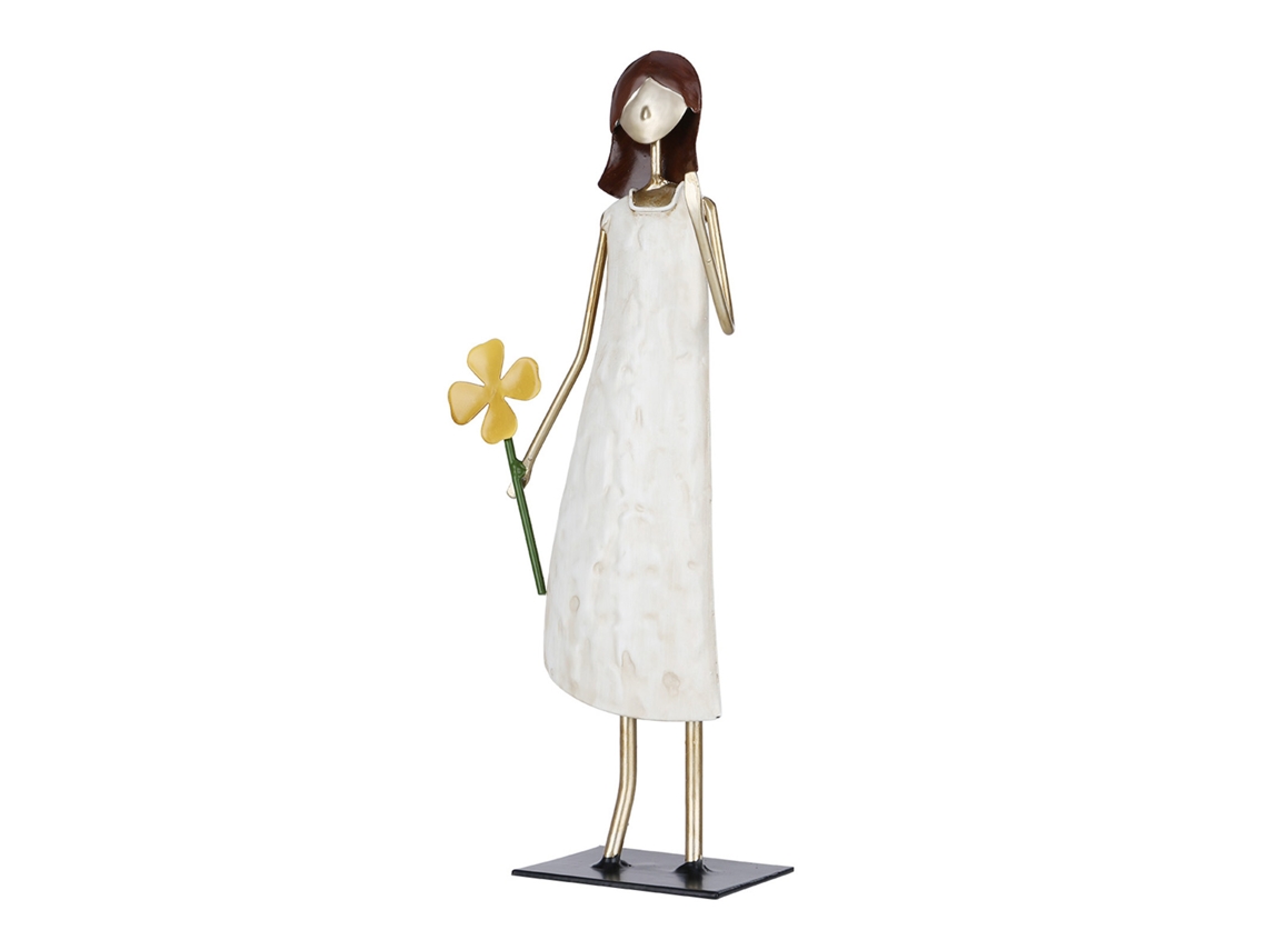 Estatua Decorativa De Una Niña De Hierro Con Una Flor Para La Sala De Estar Y La Mesa: Un Regalo De Vitalidad Y Esperanza.