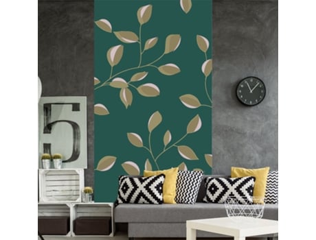 Mural de Pared PLAGE Murales Verdes Japoneses Fluyendo con Pétalos Marrones y Blancos sobre Fondo Verde Oscuro 250 Cm X 150 Cm