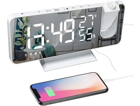 Radio con Proyección de Techo Co-Phénix Led Usb Reloj con Temperatura y Hora Blanco