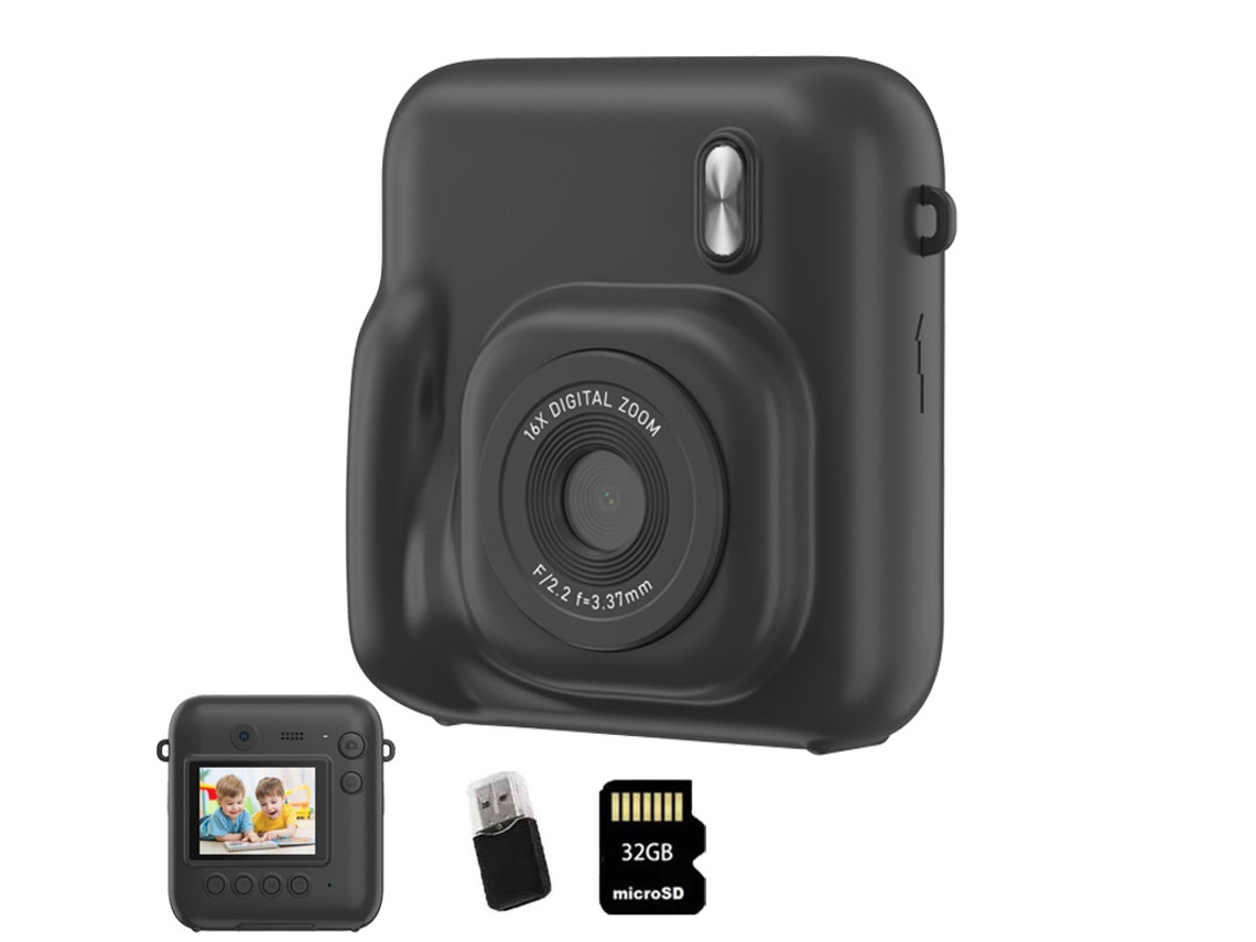 Cámara De Fotos Instantánea Para Niños Szsmart Dc506 48mp 1080p Cámara Dual Regalo Juguete Para Niños Y Niñas + Tarjeta De Memoria De 32 Gb - Negro