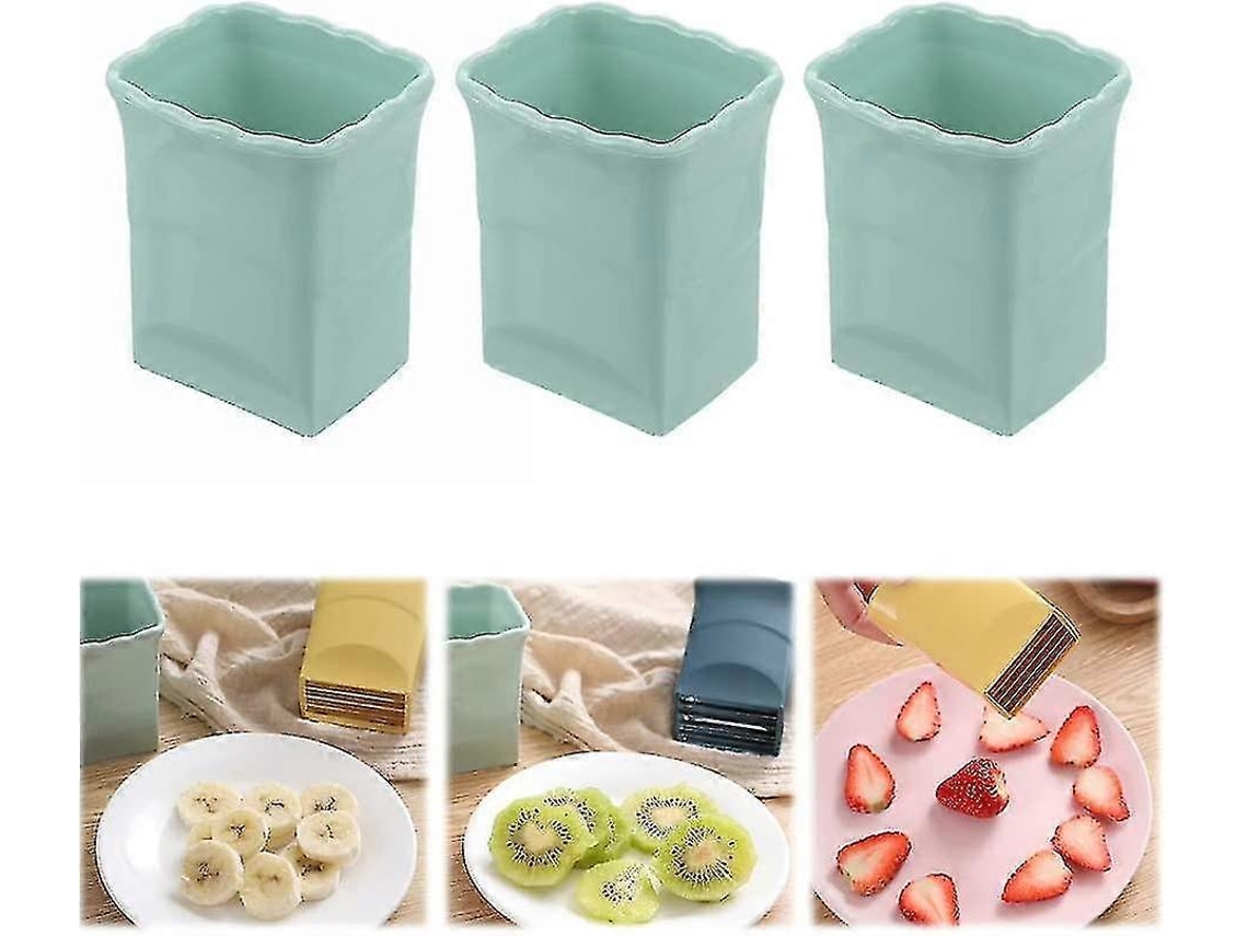 Juego de 3 cortadores de acero inoxidable para frutas, huevos y fresas, ideales para preparar rápidamente ensaladas de frutas y verduras.