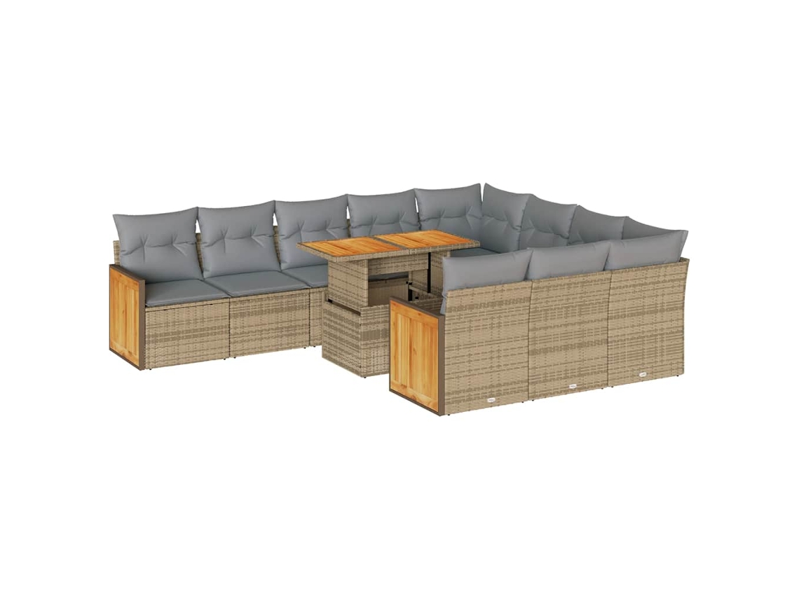 Maison Exclusive - Set Sofás Jardín Y Cojines 11 Pzas Ratán Sintético Acacia Beige