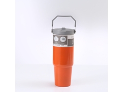 Termo portátil de acero inoxidable para coche, 887 ml (30 oz), con pajita y asa, Mdug (naranja)