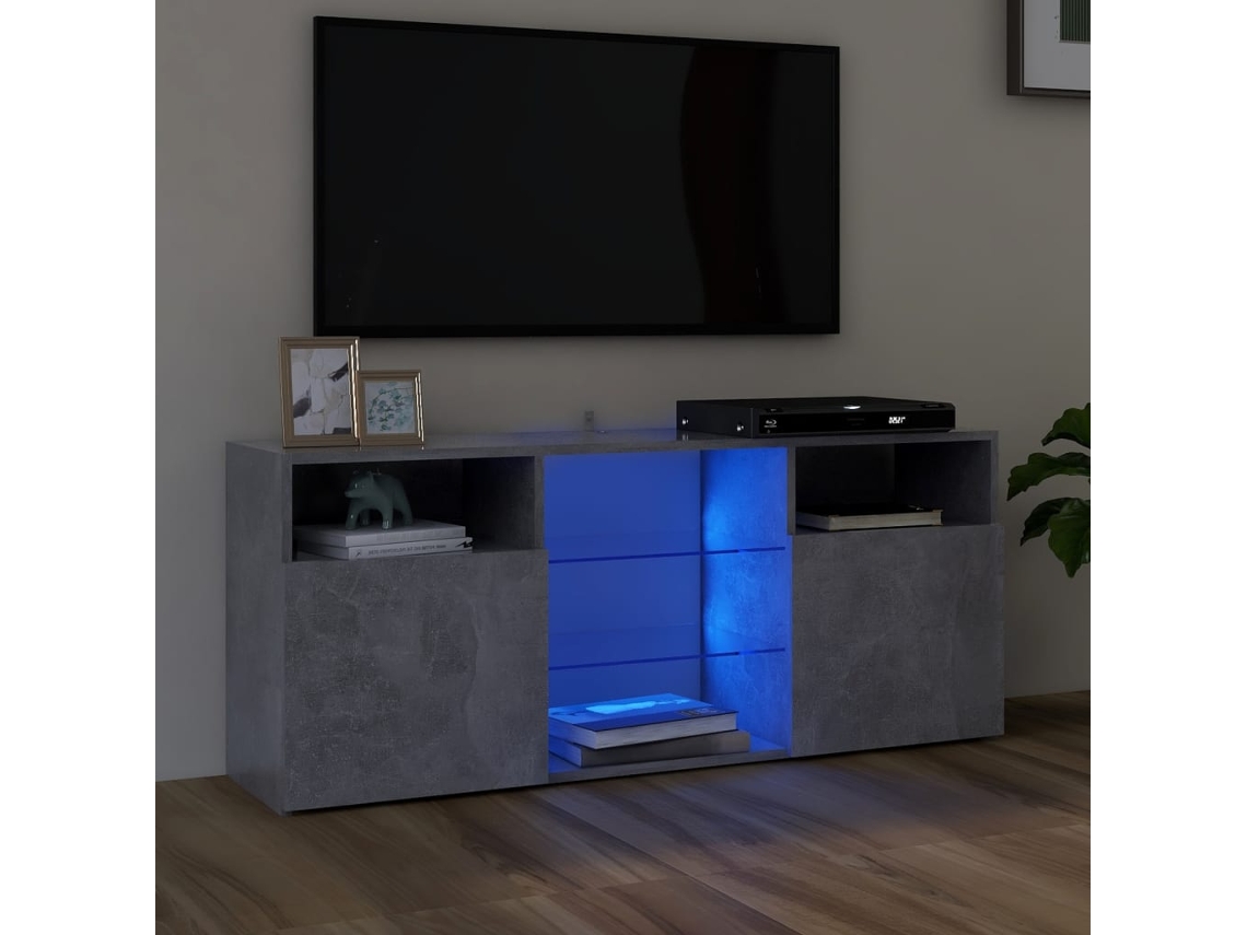 Mueble de Armario Tv con Luces Led 120X30X50 Cm Gris Cemento