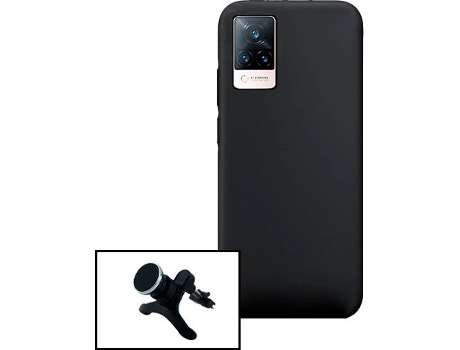 Carcasa + Soporte Magnético Reforzado Vivo V21 5G PHONECARE Silicona Líquida Negro