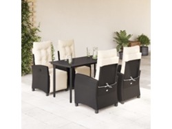 Juego de comedor de jardín de 5 piezas con cojines, mimbre sintético negro, DKD Home Decor