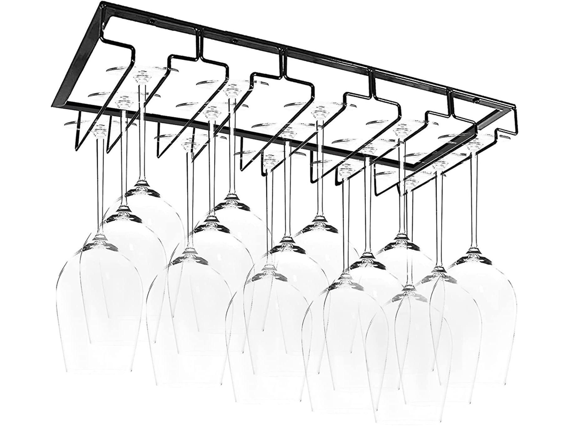 Portavasos De Vidrio Colgante Con 5 Rails De Hierro Para Bar, Gabinete De Vinos Y Cocina, 50x22.5x5.5cm O 40x22.5x5.5cm, Color Negro