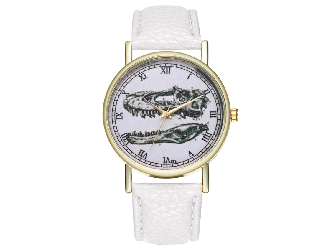 Reloj De Pulsera Zhoulianfa Quartz Con Correa De Piel Sintética, Estampado De Dinosaurios, Unisex, Blanco.