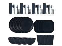 Juego de cubiertos de paja de trigo de 44 piezas, platos y cuencos reutilizables resistentes, azul oscuro (Digitallab)
