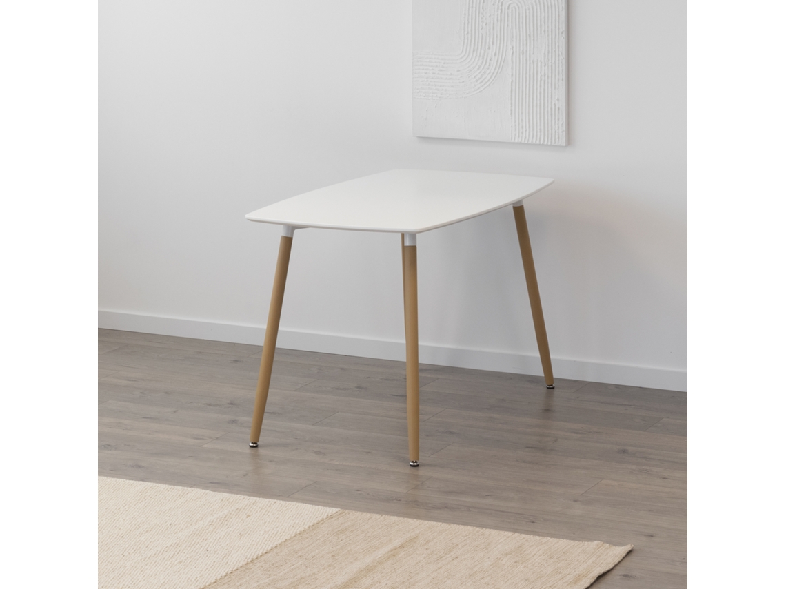 Mesa De Comedor Y Cocina Felicia Blanca 120 X 70 X 74,5 Cm Con Tablero De Madera, Patas Metálicas Efecto Madera Y Pies Antideslizantes - Mog Casa