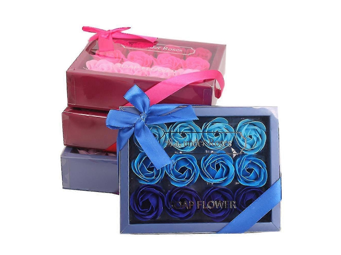 12pcs Jabón Artesanal Flor De Rosa Con Aroma A Rosa Caja De Regalo Para Baño Y Decoración Rojo
