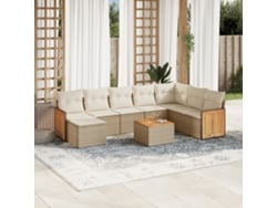 Conjunto de 9 sofás de jardín con cojines de mimbre beige de Dkd Home Decor