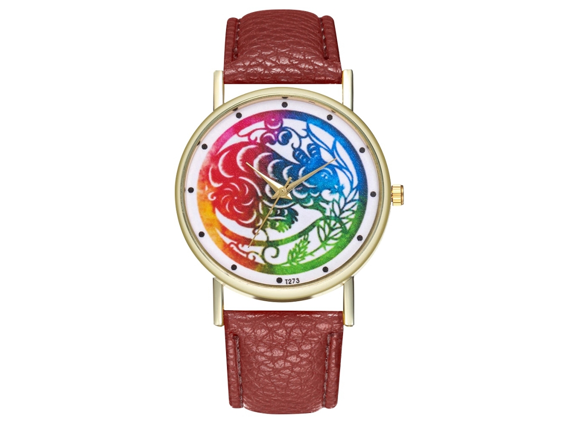 Reloj De Pulsera Unisex De Cuarzo Con Estampado Animal En Piel Sintética - Café