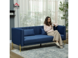 Sofá de 3 plazas en terciopelo azul marino, 194,5 x 76 x 76 cm.