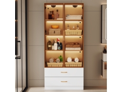 Armario Baño 75 Cm - Con Iluminación, 2 Cajones Grandes, 2 Puertas, Puerta De Cristal - Blanco