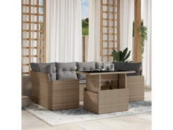 Conjunto de sofá de jardín de 7 piezas con cojines, mimbre sintético beige, Dkd Home Decor