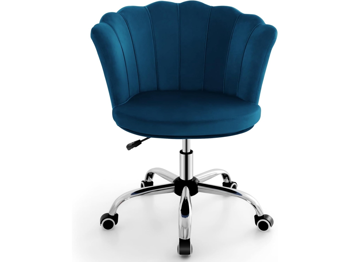 Silla Tocador, Altura Ajustable 74-82 cm, Sillas Escritorio Terciopelo Tapizado con Ruedas Universales, Silla Escritorio Giratorio Oficina Dormotorio COSTWAY