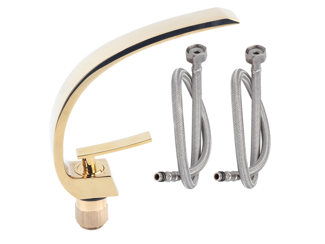 Grifo para lavabo, mezcla de agua caliente y fría, diseño curvo