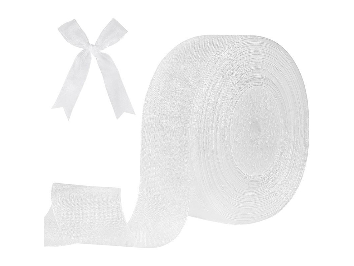 Cinta De Chiffon Transparente Blanca 40mm X 50 Yardas Doble Cara Para Bodas Regalos Y Manualidades