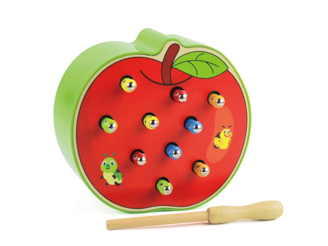Juego Magnético Para Atrapar Gusanos, Juguete Educativo De Madera Para Niños Pequeños (manzana) Czhhmart