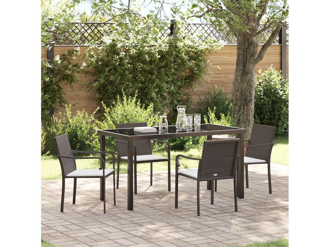 Juego de comedor de jardín de 5 piezas con cojines de ratán sintético marrón Wsd769747 Lovely Home