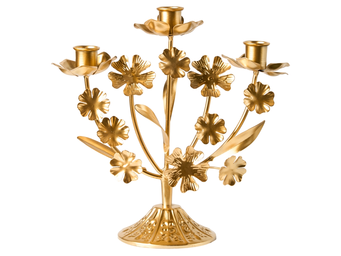 Candelabro floral Beliani con marco de hierro dorado (24 x 10 x 25 cm)