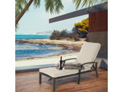 Tumbona De Aluminio Con Cojín Beige, Asiento Reclinable Para Piscina.