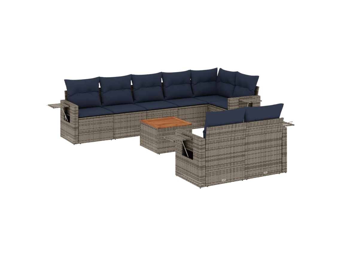 Maison Exclusive - Conjunto De Sofá De Jardín De 9 Piezas Con Cojines, Poliratán Gris