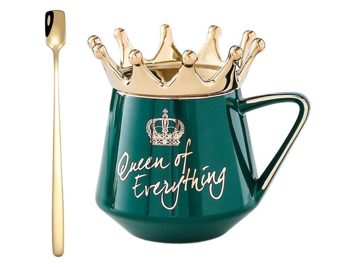 2026-taza De Cerámica Creativa Con Corona Tapa Y Cuchara Forma De Vientre Grande Taza De Café Regalo Personalizado (verde)
