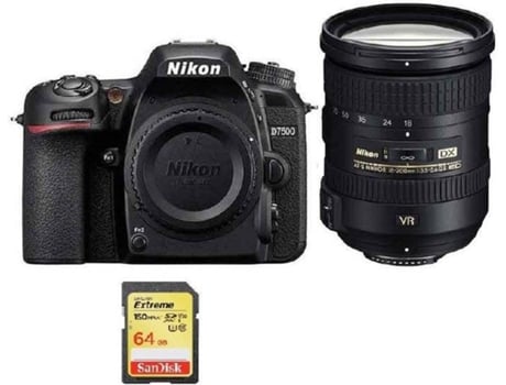 Kit Cámara Réflex NIKON D7500 + AF-S 18-200MM F3.5-5.6G ED VR II DX + Tarjeta SD de 64GB