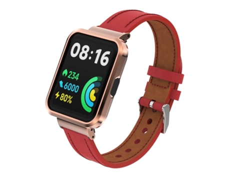 Correa de reloj inteligente para Xiaomi Mi Watch Lite / Redmi Watch Caja de metal de cuero genuino Correa de reloj incorporada (rojo)