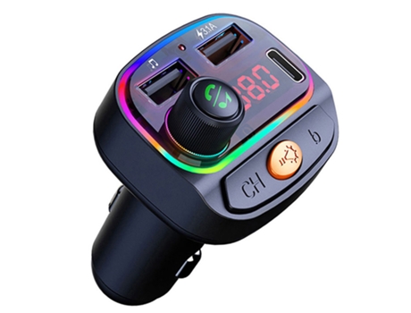 Coche Bluetooth 5.0 Adaptador de música Transmisor FM Receptor Kit de coche Reproductor de audio MP3 Manos libres 3.1A USB Tipo-C Cargador rápido E...