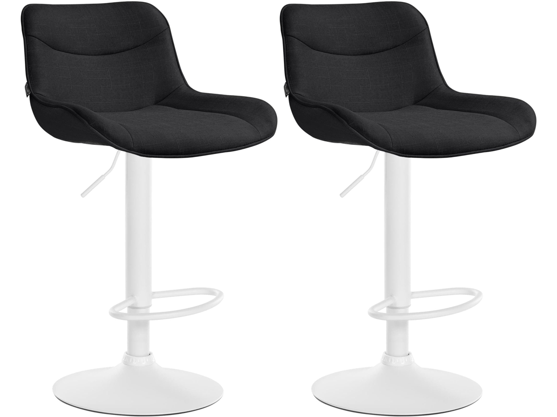 Juego de 2 taburetes de bar X1 con costuras decorativas en tela negra, base de trompeta de metal blanco 10_0004462