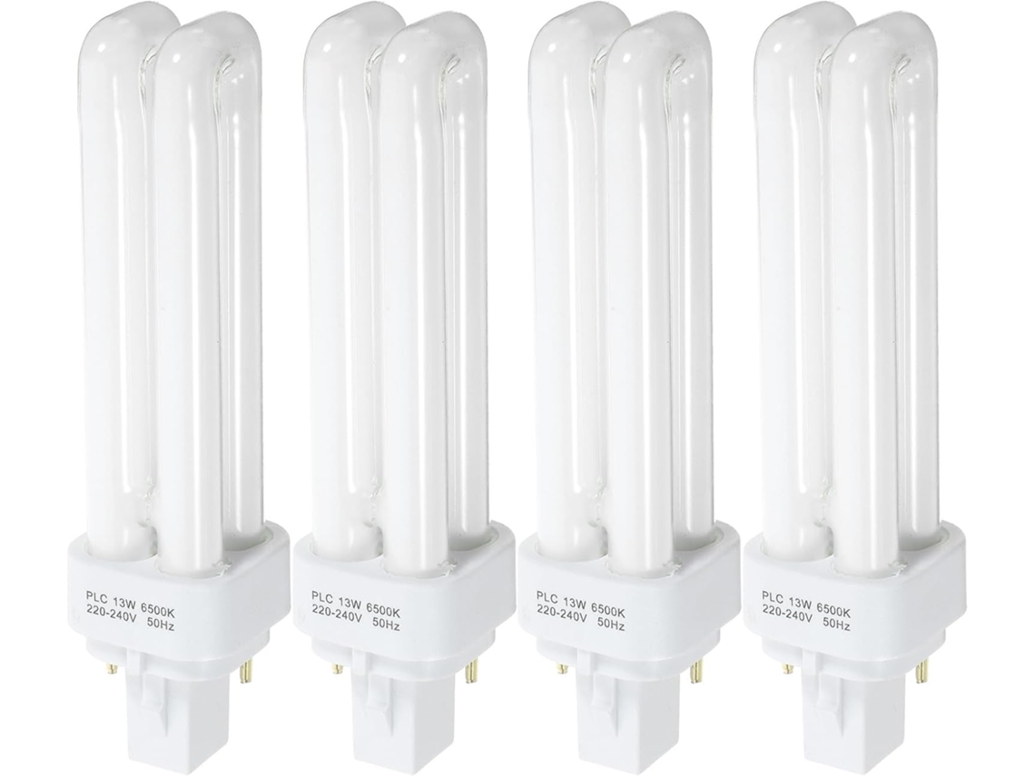 Bombillas Fluorescentes Compactas, Doble Tubo, 13 W, 2u, Paquete De 4, Base 2, Instalación Rápida, Uso