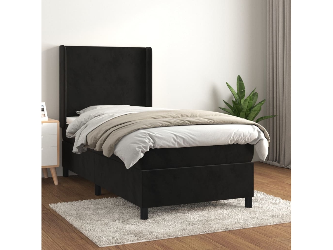 Cama box spring con colchón cuero sintético negro 90x190 cm