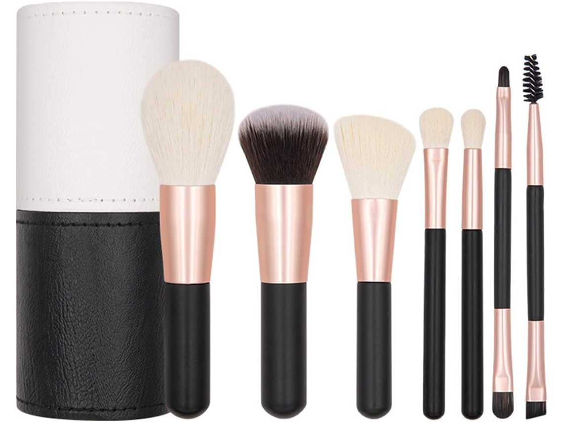 Mini Set De Pinceaux De Maquillage, 7 Pièces Outil À Poils Doux Con Etui De Voyage