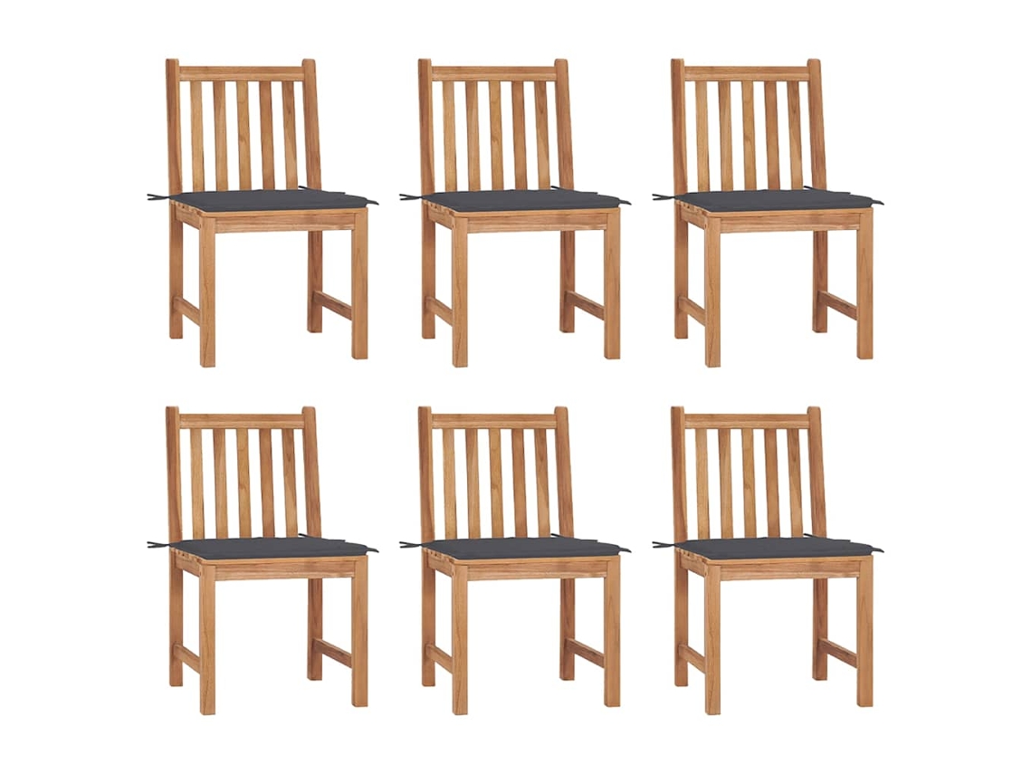 Sillas de jardín DKD Home Decor de 6 piezas con cojines, madera maciza de teca
