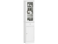 Mueble De Baño Columna Que Ahorra Espacio Con Armario, Cajón Y Estantes De Mdf, 40x27x171,5cm, Blanco