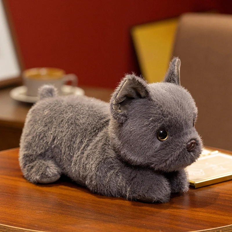 (gris 30cm) Peluche Realista De Bulldog Reclinado De 30 Cm