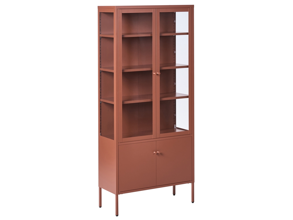 Armário Elegante Com Frente De Vidro Beliani Oxted De Aço Castanho 80x35x180