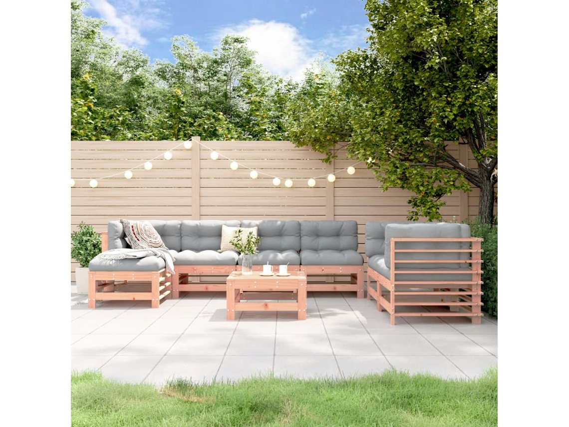8 Piezas Conjunto Lounge Design Jardim Madeira Douglas Maciça Dkd Home Decor